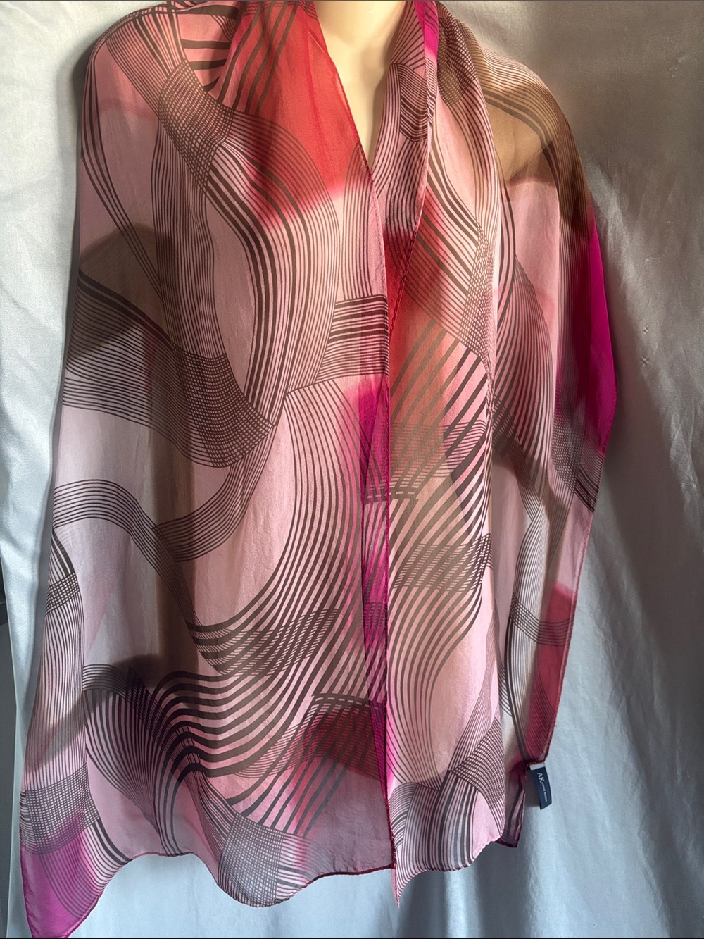 Anne Klein Pink and Fuchsia Sheer Wave-Print Scarf